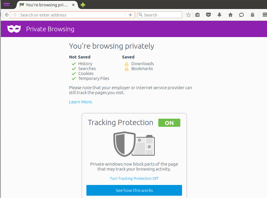 Startseite von Firefox im privaten Modus.